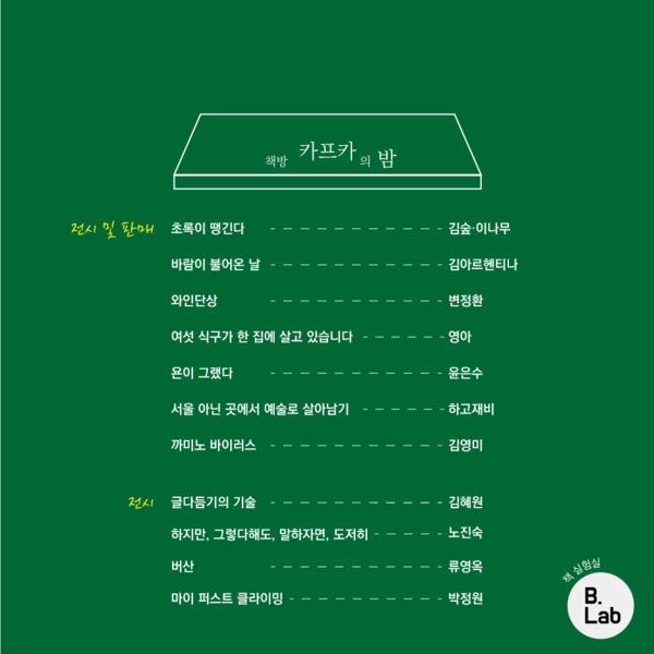 사진: '책방 카프카의 밤' 전시 및 판매 목록