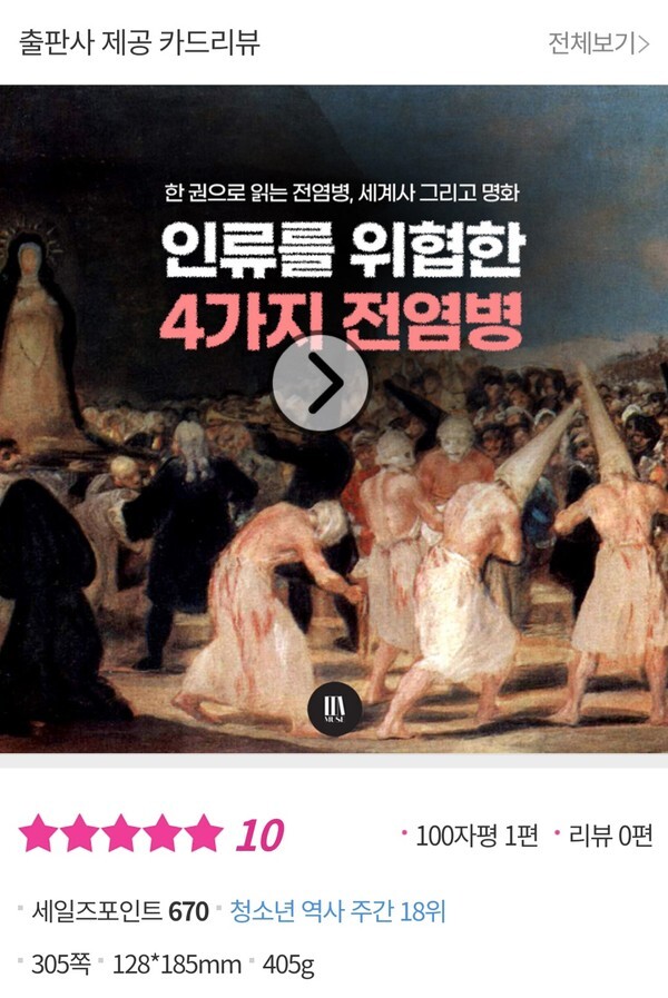 사진: '명화로 읽는 전염병의 세계사' 알라딘 청소년 역사 주간 18위 [출처 = 알라딘]