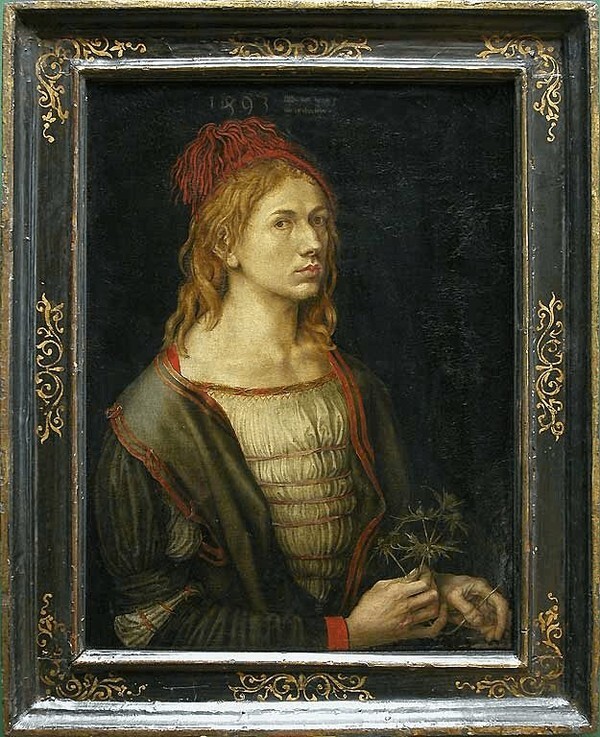 Albrecht Dürer, Self-portrait with Holly (Self Portrait with a Thistle), 1493, 56×44 cm, Oil on Vellum, Musée du Louvre, Paris. (사진: Public domain) 
