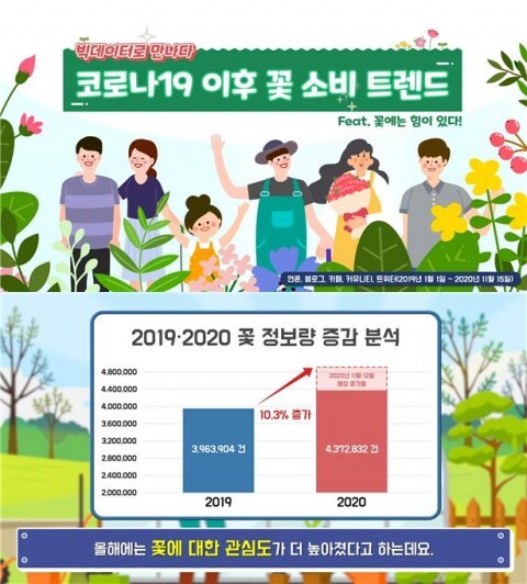 사진: 2019·2020 꽃 정보량 증감 [제공 = 농림수산식품교육문화정보원]