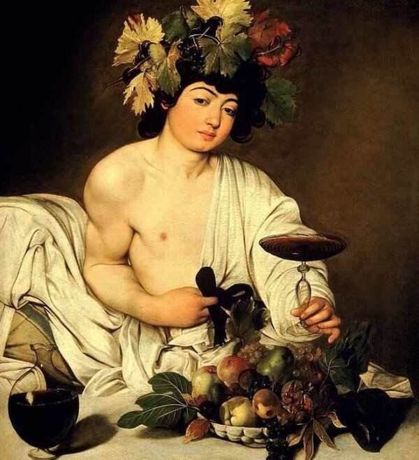 쾌락을 추구하는 인간적인 모습을 한 술의 신 바쿠스(디오니소스) | Caravaggio, Bacchus, 1595, Uffizi Gallery Museum, Florence